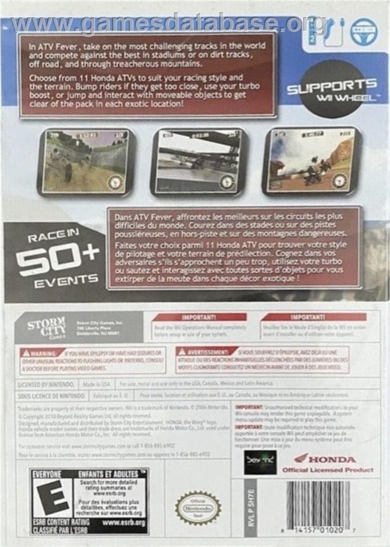 Atv Fever - Nintendo Wii - Artwork - Box Back